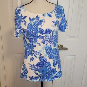 Lilly Pulitzer x Saint James Soleil Azur Blue Floral Tee Garde-cote  Size Medium